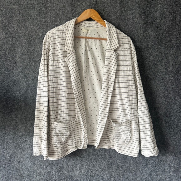 Caslon Blazer Womens Large Petite White Striped Relaxed Open Front Casual Office - Picture 1 of 13